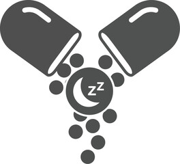 Open capsule releasing sleep aid pills with moon and zzz symbol representing insomnia relief and rest vector
