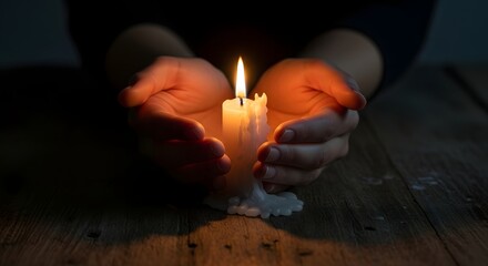 Serenity and warmth of candlelight encouraging calm and reflection on a wooden table