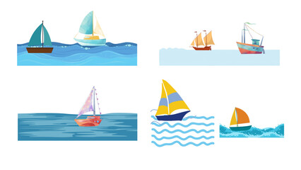 set of sailing ships and boats ilustrasi