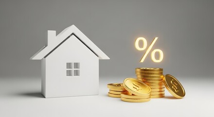 Real estate investment and mortgage concept with house model and gold coins for financial planning