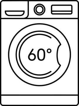 Modern washing machine icon symbol clean laundry appliance 60 degrees cycle control panel line art vector