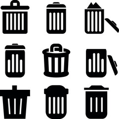Trash Bin Icons Set. Garbage, Delete, Waste Basket Symbols