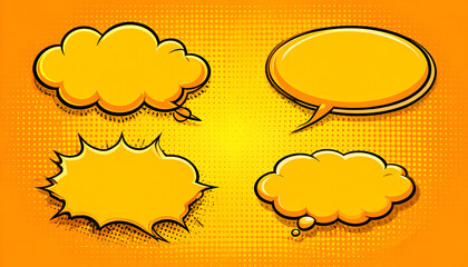 Comic Speech Bubbles Retro Pop Art Style Vector Set in Orange