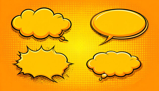 Comic Speech Bubbles Retro Pop Art Style Vector Set in Orange