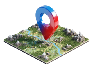 3D Isometric Map Concepts with Location Pins