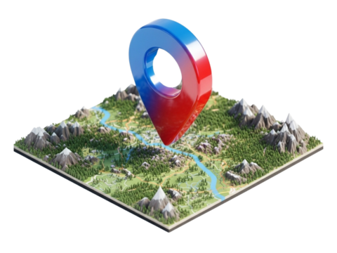 3D Isometric Map Concepts with Location Pins