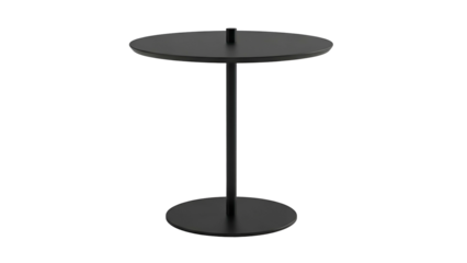 Minimalist small round side table stands isolated against a solid black background