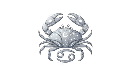 Stylized depiction of the astrological sign for Cancer featuring a celestial crab design against a dark background