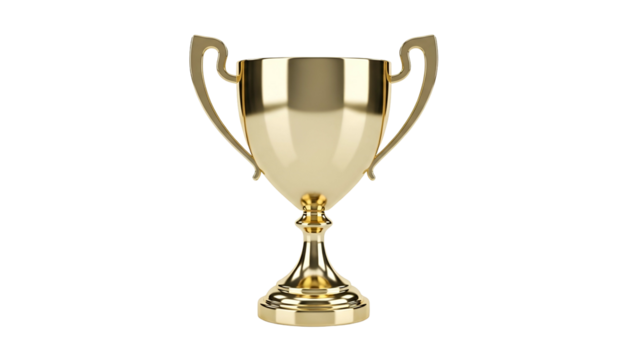 Polished golden trophy cup rendered against a solid black background