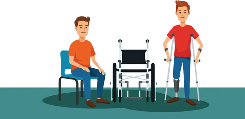 Empowered individuals embracing mobility solutions, showcasing resilience and independence with assistive devices like wheelchairs and crutches.