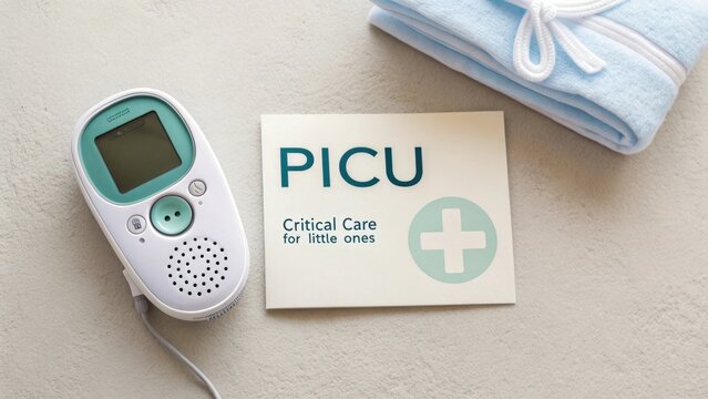 Flat lay of PICU equipment with critical care message - Powered by Adobe