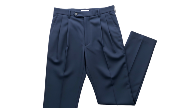 Tailored navy blue dress trousers display formal menswear detail
