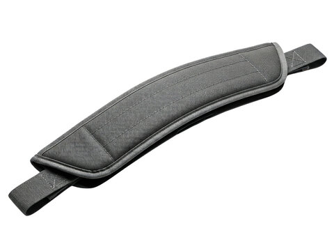 Grey padded replacement shoulder strap pad for a travel bag on a transparent background