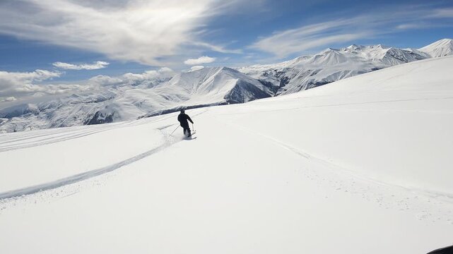 Skier in freeride, Gudauri ski resort, Georgia
