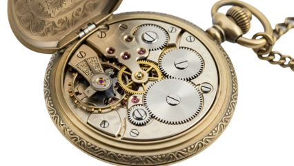 Intricate mechanical movement of an antique pocket timepiece displayed against a dark background