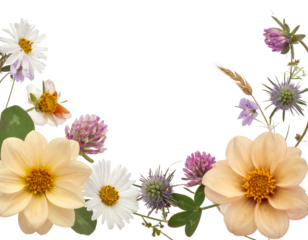 A vibrant semi-circle floral arrangement with diverse blooms, a creative design against a dark backdrop