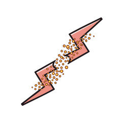 A stylized lightning bolt illustration, featuring a jagged pink shape with scattered golden particles emanating from its center, set against a clean white background.