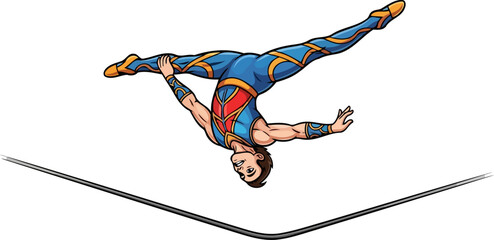 acrobatic virtuoso maintains perfect equilibrium during a thrilling highwire performance, isolated on transparent background