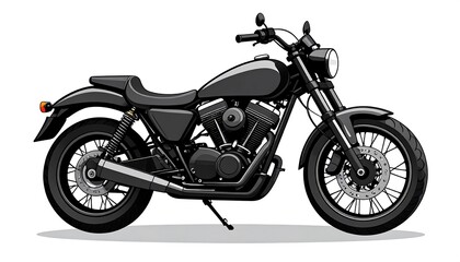 Black Motorcycle Illustration Isolated on White Background.