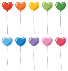 様々な形のハート形の風船アイコンのベクターイラストのセット