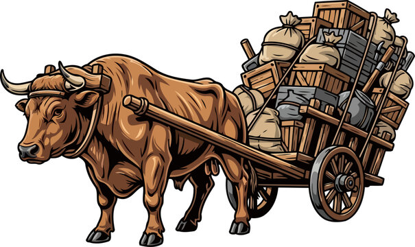 ancient resolve guides this powerful beast of burden, hauling important provisions, isolated on transparent background