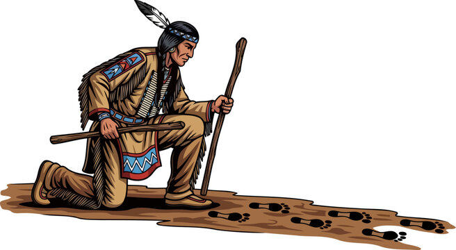 ancient wisdom guides a keen observer decoding intricate patterns on the path, isolated on transparent background