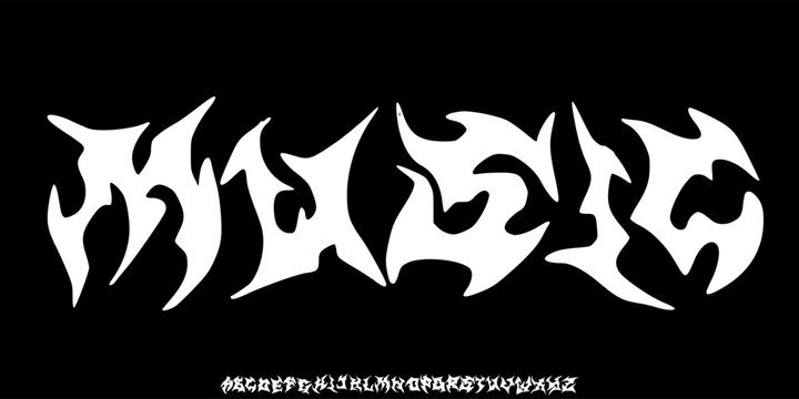 Y2k Damn Dark Lettering tattoo type font for tee print design. Trendy type font concept for Gothic Punk Rock and Death Rock print design. Rock style print design with t-shirt vector mockup