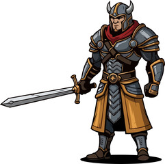 Obraz premium determined fantasy knight stands prepared, a formidable protector of ancient worlds, isolated on transparent background