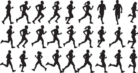Silhouette Runners Set – Jogging Male & Female Figures in Motion  Athletic Fitness Illustration