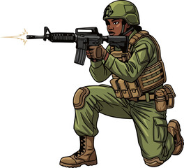 Fototapeta premium elite operator fires with purpose, executing a critical mission with calm determination, isolated on transparent background