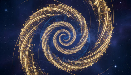 Golden Spiral Galaxy of Glowing Particles | Cosmic Whirlpool of Stardust and Light | Celestial Spiral Pathway in Deep Space