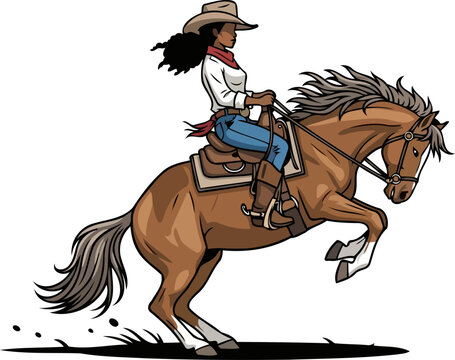 fearless cowgirl masters untamed steed, embodying wild west spirit and equestrian skill, isolated on transparent background