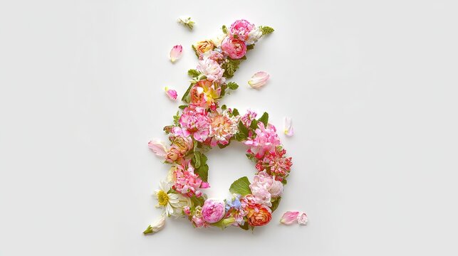 Number 6 Formed by Flowers, Creative Decoration Design Material
