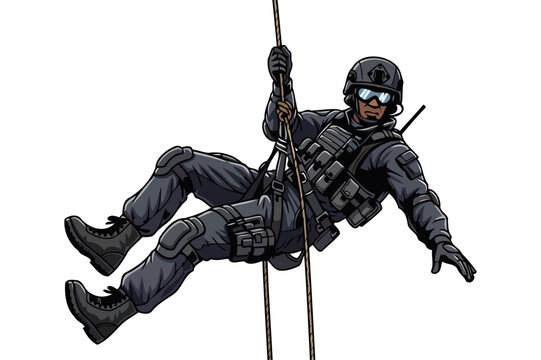 gravitydefying descent specialized operatives controlled rappel for critical intervention, isolated on transparent background