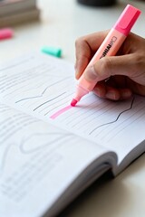 Hand Highlighting Text in Study Book