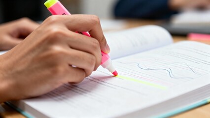 Hand Highlighting Text in Study Book