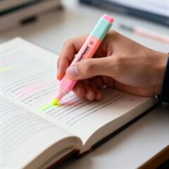 Hand Highlighting Text in Study Book