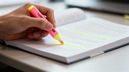 Hand Highlighting Text in Study Book