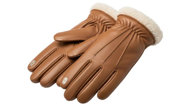 Warm leather gloves lined with plush fleece rest against a solid dark background