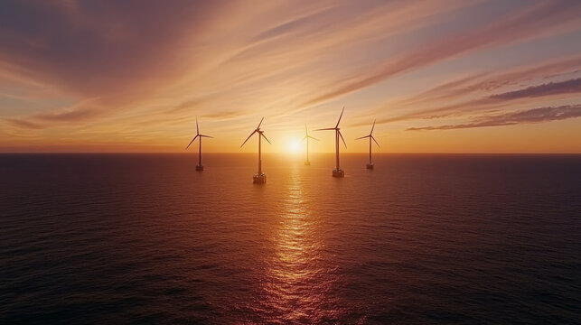 Floating wind turbine ocean sunset renewable energy futuristic clean technology calm