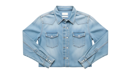 Light wash long sleeve western style garment displayed on a solid dark background