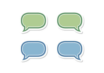 Green and blue speech bubbles with sticker effect for communication and messaging.