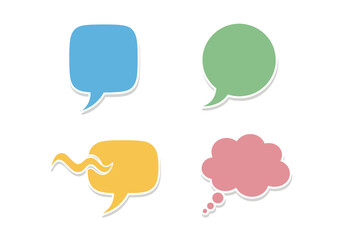 Colorful Speech Bubbles: Blue Green Yellow and Pink Communication Icons.