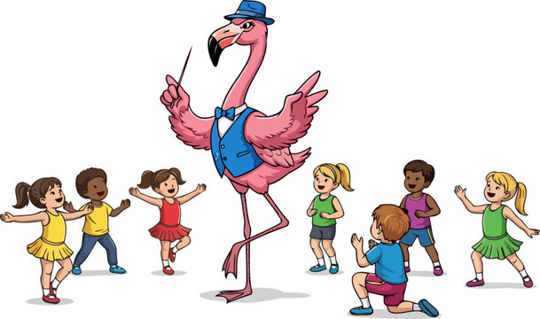 pink maestro inspires young dancers with joyful rhythms and playful melodies, isolated on transparent background