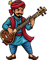 Obraz premium smiling folk musician weaves enchanting rhythms, celebrating indias rich heritage, isolated on transparent background