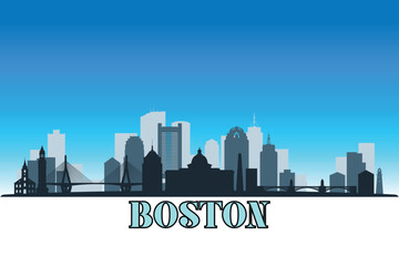 Fototapeta premium Global city Boston shown in a detailed vector skyline with a bright blue sky