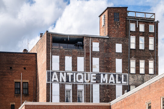Old antique mall brick building in downtown Lynchburg, Virginia 