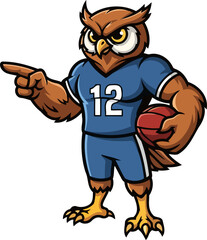 Naklejka premium strategic owl mascot leads the charge, guiding teammates towards success, isolated on transparent background