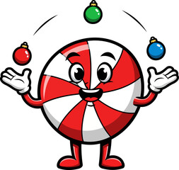 Obraz premium striped sweet treat playfully juggles christmas decorations with lively holiday spirit, isolated on transparent background