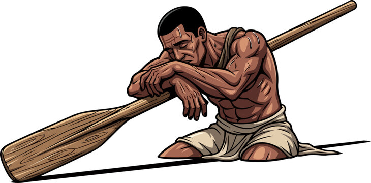 the weight of labor an oarmans exhausted rest after continuous effort, isolated on transparent background